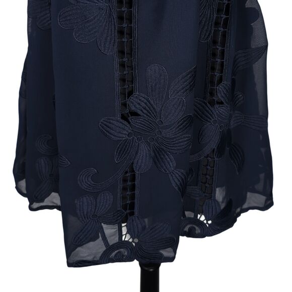 Lovers + Friends Revolve Wishful Dress Navy Blue Floral Embroidered Lace Mini XS - Picture 4 of 8